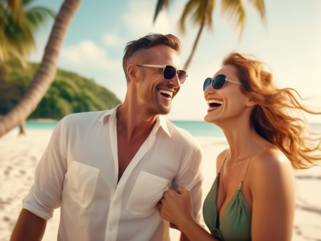 Successful couple celebrating on beach